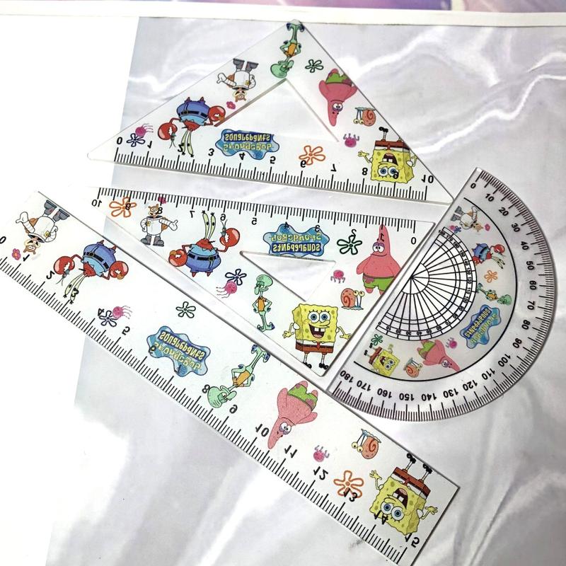 Cute Loopy Student Ruler Stationery Set Cute Crayon New Print Children's Measuring Triangle Rulers 3
