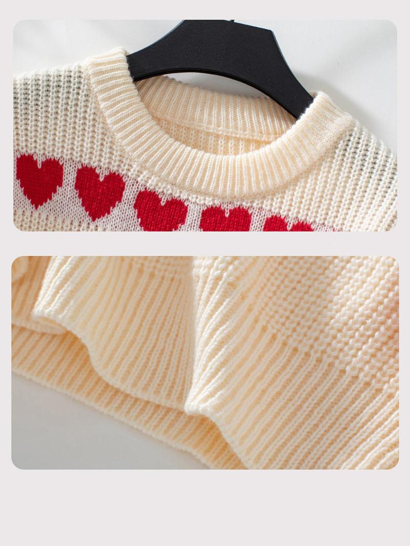 Product Introduction of Women's Heart Print Crew Neck Sweater, Casual Long Sleeve Jumper for Fall & Winter, Fashion Ladies' Knitwear for Daily Wear 8