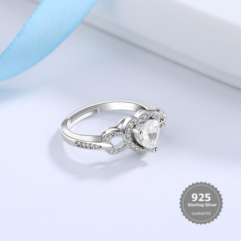 Product Introduction of S925 Silver Heart-Shaped Diamond Ring Opening Bilateral Diamond Ring 15