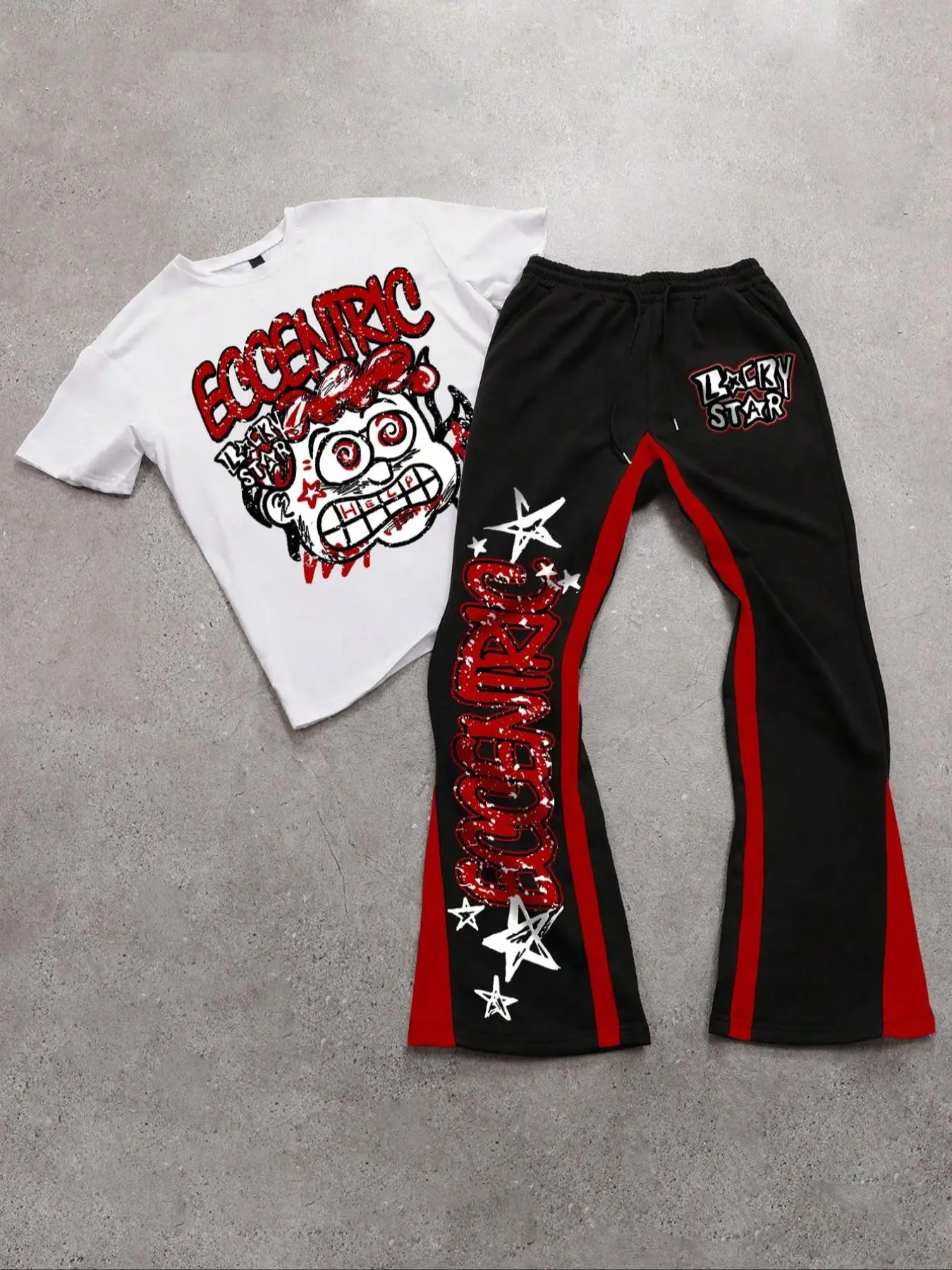 Men's Figure Graphic Tee & Colorblock Drawstring Waist Flare Leg Sweatpants, Regular Fit Round Neck Short Sleeve T-Shirt & Trousers, Casual Fashion Cozy Breathable Men Outfits for All Seasons, Summer Outfits