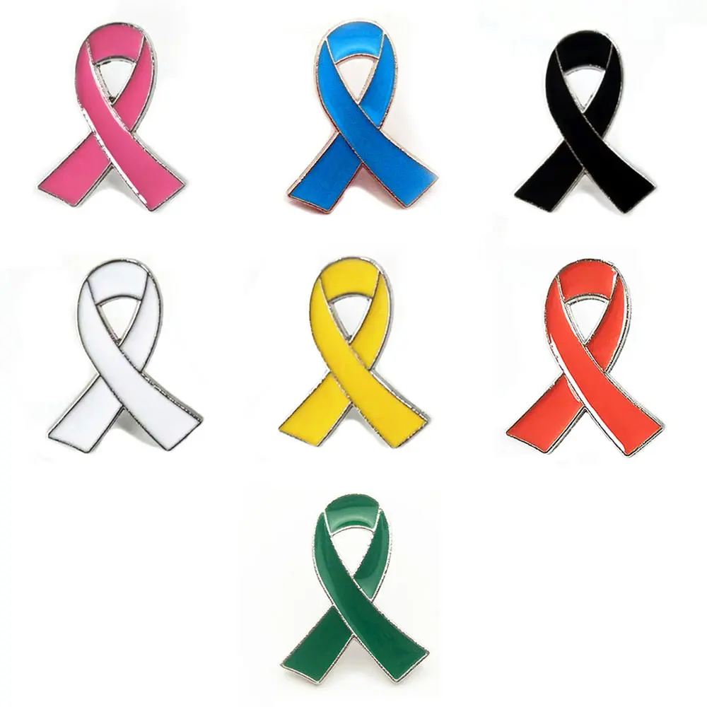 1PC  Cancer Pin Awareness 2.1&times;2.8cm Pink Ribbon  cancer awareness Alloy Resin Ribbon Shape Lapel Pin for  Cancer Women Charity Enamel Badge