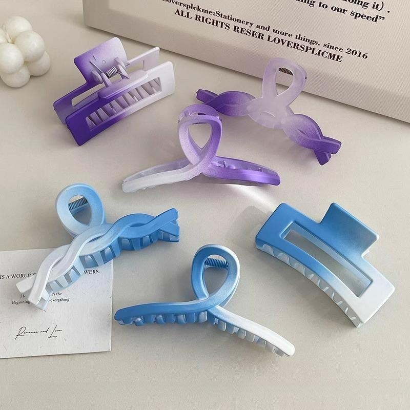 Summer Fresh Blue Gradient Clip High-Grade Frosted Hairpin Female Adult Shark Clip Large Hairpin Back Head 4