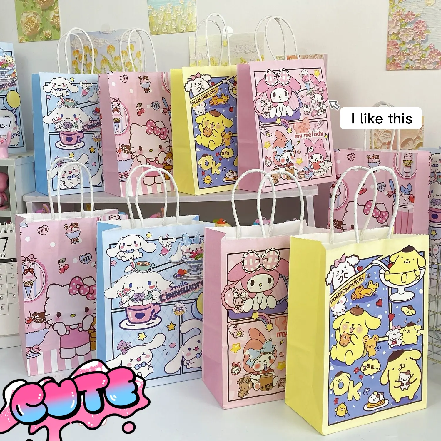 Para Tu : Sanrio Kuromi Melody Paperbag Giftbag Lootbag Paper Bag with Handles Festival Gift Bag Kulomi Birthday Gift Bag Cartoon