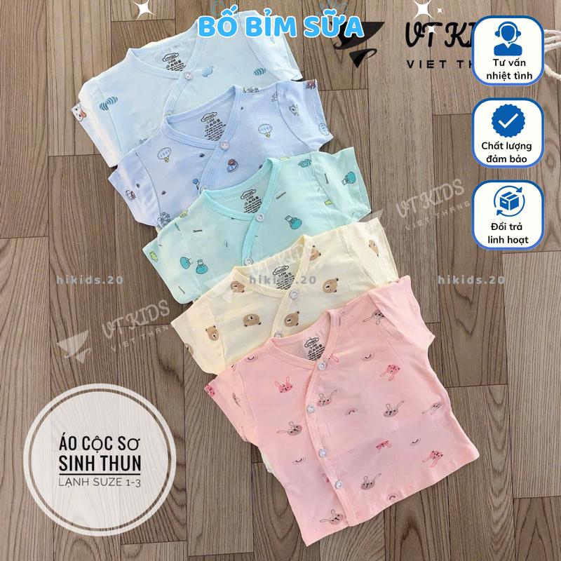 Áo cộc tay sơ sinh thun lạnh phối màu VT in hoạ tiết cho bé 0 - 9 tháng Hi ki