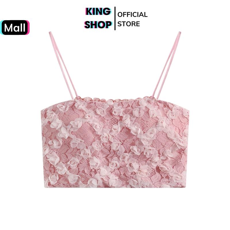 Áo bra ren hoa hồng thêu nổi công chúa, Áo Crop Top nữ hai dây mút mỏng lưng ren thun KINGSHOP A3653 áocon nữ ômngực Women Tua Rua