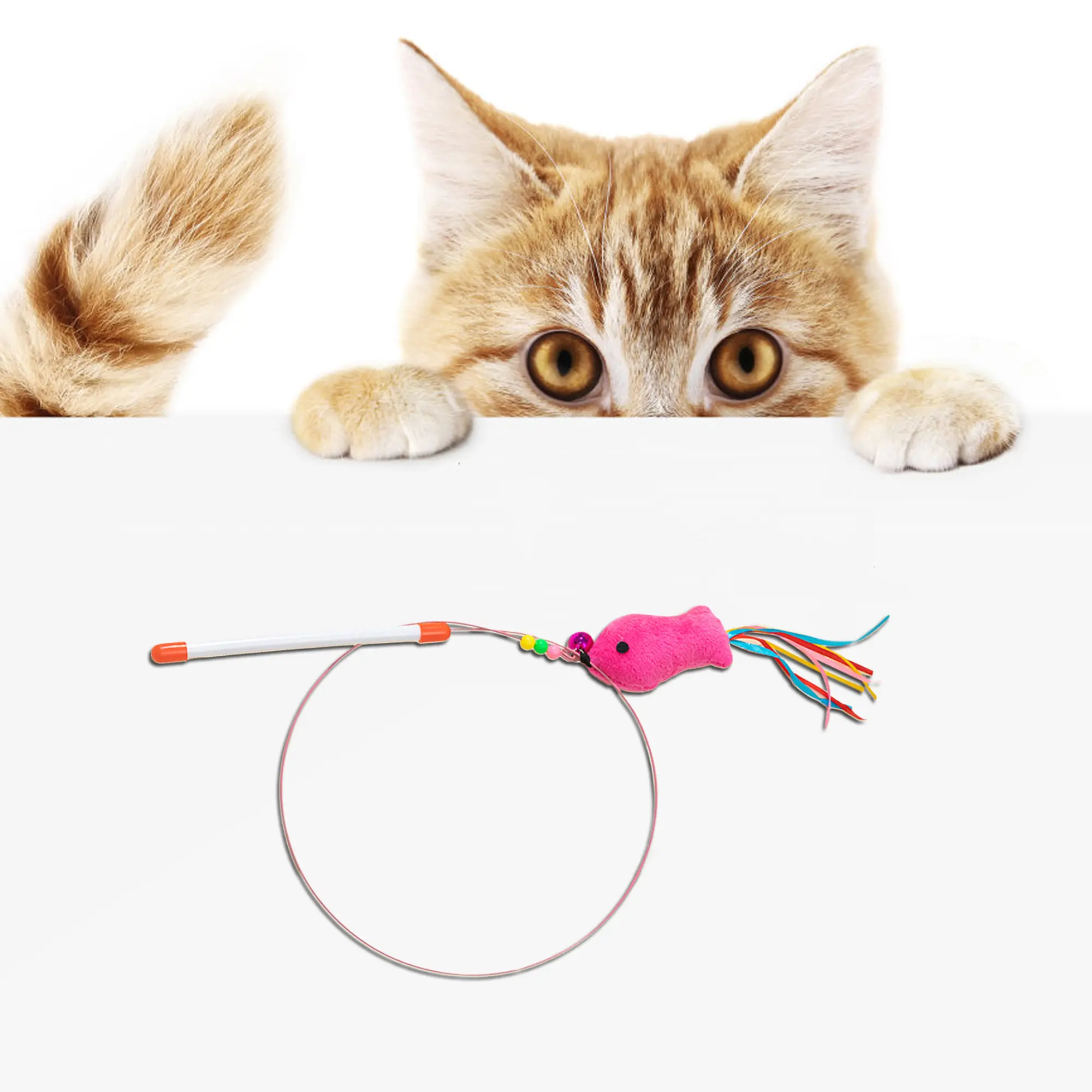 Cat Teaser Toy Feather Mouse Fish Anti-boring Wand Toy Interactive Toy with Bell