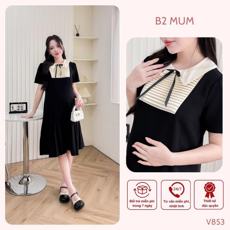 Váy Bầu Thiết Kế Công Sở Xếp Ly Ivy Dress V853 By B2MUM