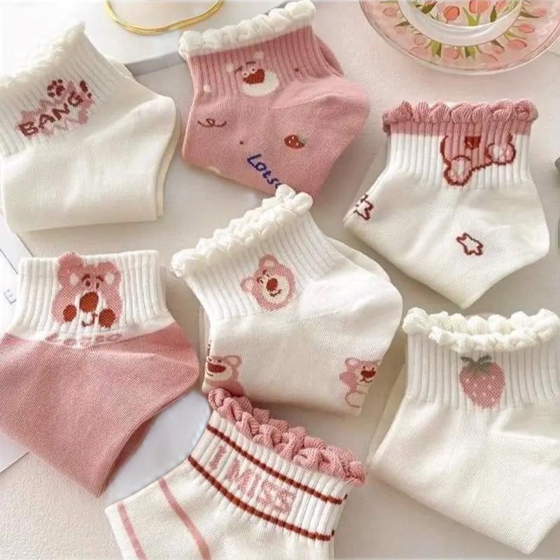 Sét 10 đôi tất cổ ngắn , cổ cao viền bèo gấu dâu cho nữ