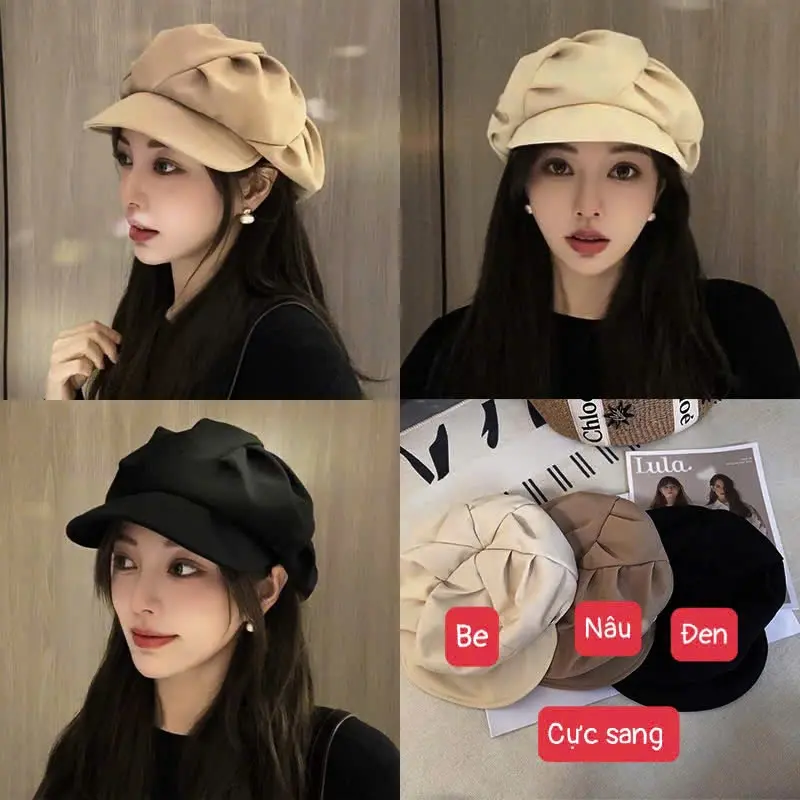 Nón nồi nữ đính mặt sắt, mũ beret nồi bánh bèo dễ thương