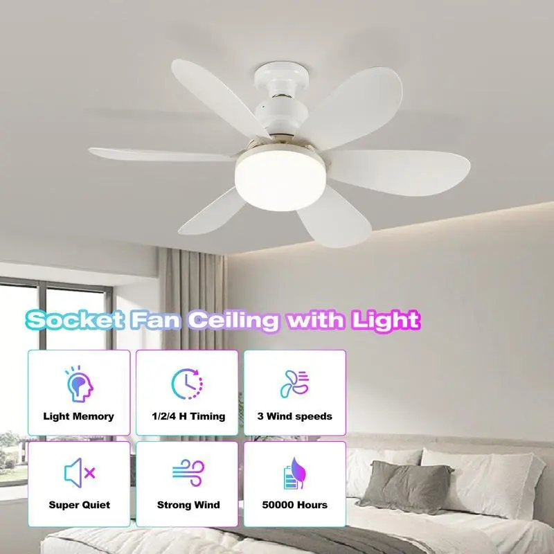 40W E27 Base Ceiling Fan Light, Dimmable Ceiling Fans Light with Remote Control, Energy-saving Ceiling Fan Light for Home Bedroom Kitchen, Modern 3