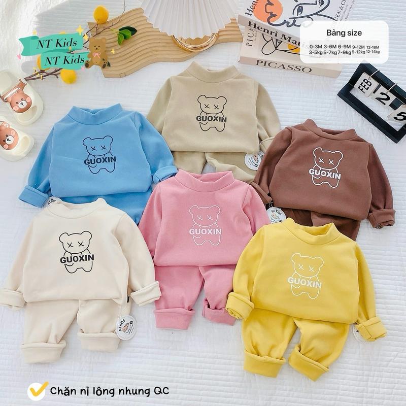 A34 Combo 4 bộ quần áo nỉ nhung giữ nhiệt an toàn cho bé màu và hình ngẫu nhiên