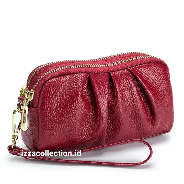 Dompet Wanita Korean Style Tempat Hp dan Uang Pouch Kulit PU Hitam Pink Polos - Kartu 5