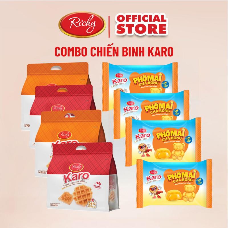 Combo chiến binh KARO 8 túi bánh Karo các loại: chà bông sợi gà, Karo Phô mai, Karo gấu chà bông nhân phô mai - Snack Candy Ăn Vặt Food