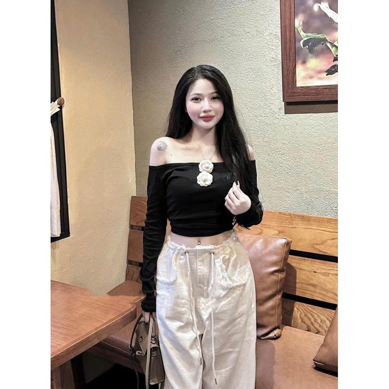 Product Introduction of Set Áo Trễ Vai Hoa Trà Cao Cấp Phối Quần Trắng Tua Rua Rút Dây Phom Chuẩn Mẫu Mặc Cực Hack Dáng Siêu Sang Chảnh Thời Trang 310 24