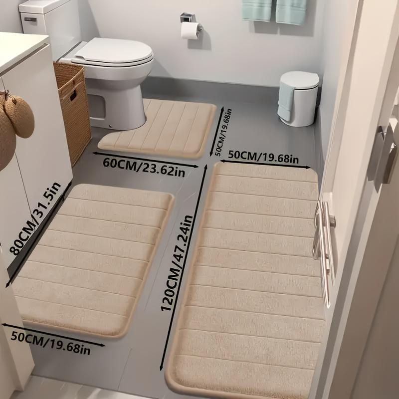 3pcs Luxury Ultra-Soft Non-Slip Bath Mats Set - Quick-Dry Knitted Fabric, Colorful Geometric Design, Durable PVC Backing, Machine Washable, Indoor Entrance Mats for Bathroom and Kitchen, Bathroom Floor Mat | Geometric Pattern Mats | Quick Dry Mats, Bathro 6