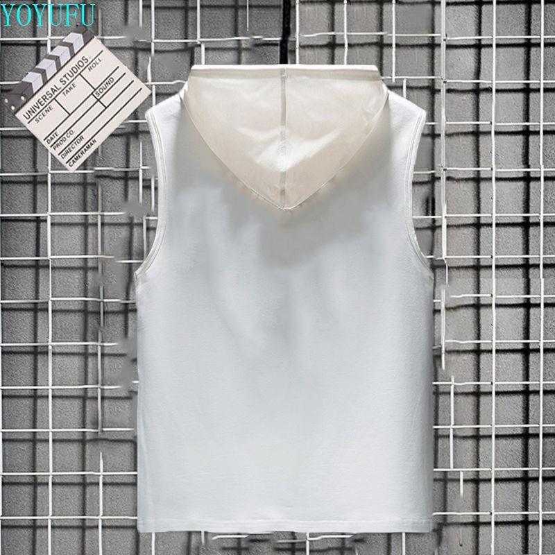 Product Introduction of [Exquisite Hem Stitching] Hooded Vest Men's Basketball Trendy Brand Summer Personality Fitness Student Trendy Sleeveless Sweatshirt T-shirt with Hood Vest Men 6