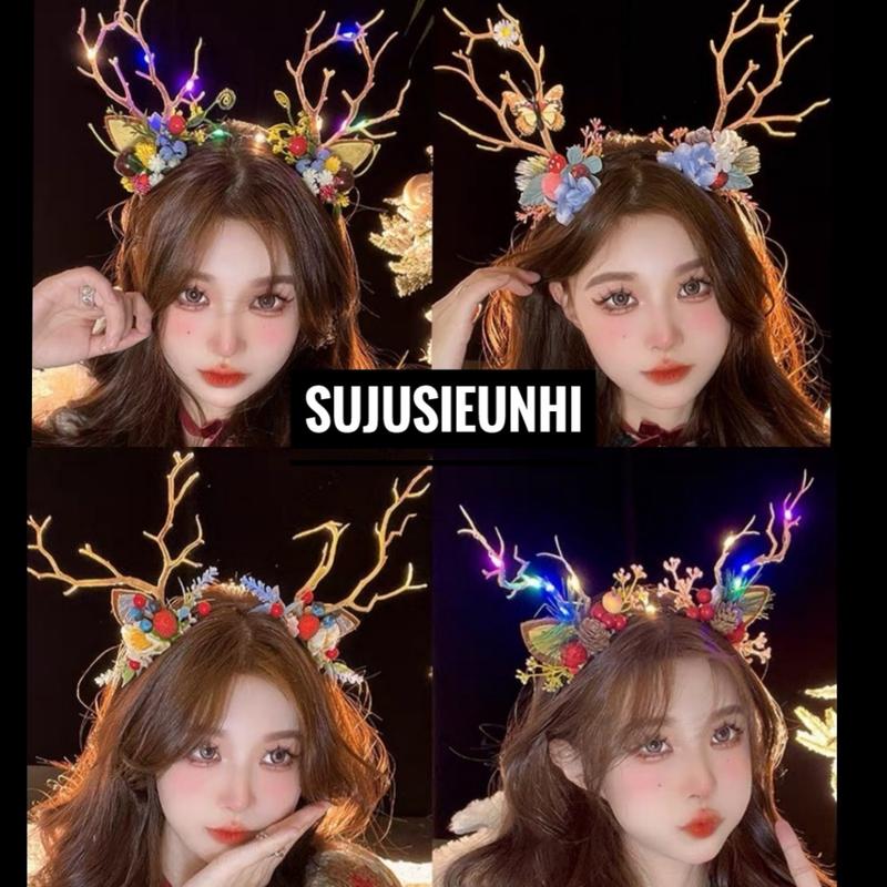 (29 mẫu) bờm tóc tai tuần lộc loại sừng dài chủ đề giáng sinh trang trí, phụ kiện băng đô hươu đeo tóc noel