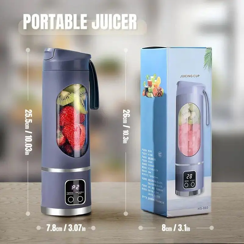 Portable Blender, USB Rechargeable Blender with LED Display for Smoothies and Liquid Diets, Small Juicer Blender, Milkshake Blender, Home Kitchen Appliance, Juicer Machine, Kitchen Accessories 1