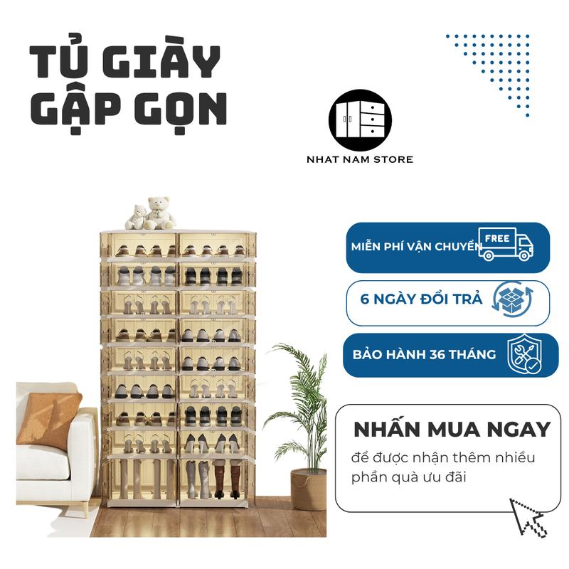 Tủ Giày Trong suốt Gấp Gọn Tiện Lợi 36 đôi,có bánh xe, gấp gọn 9104T-8-1G