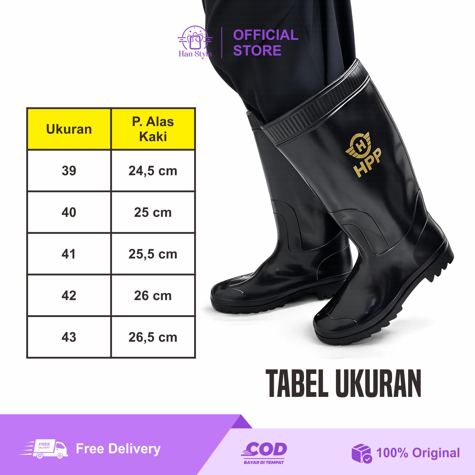 [HS] Sepatu Boots Hitam Tinggi Pria Bahan Karet Anti Slip Anti Air Tinggi 38 Cm Sepatu Karet Proyek HPP Berkebun Bahan PVC Tahan Air Sol Anti Licin