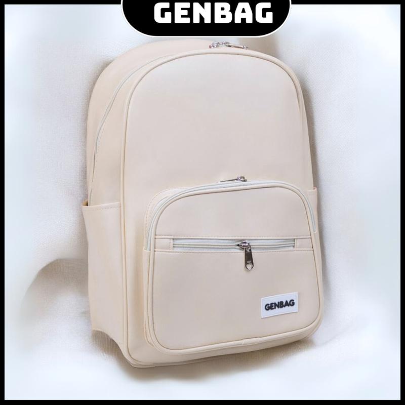 Balo thời trang GENBAG chất liệu da PU đeo vai chống nước size 39 vừa laptop 14 inch BL04