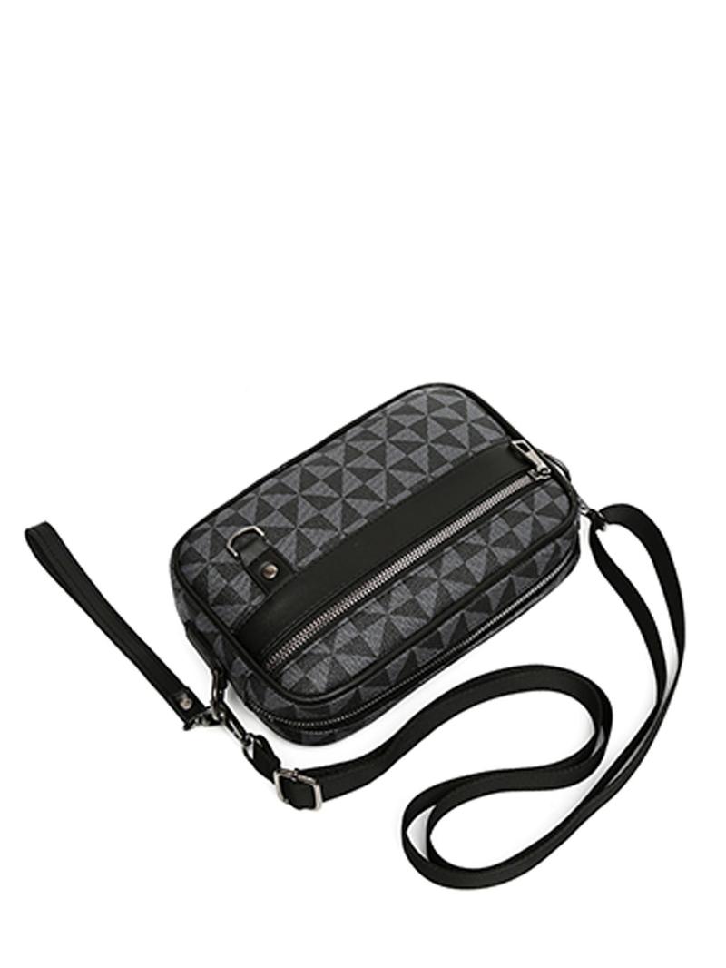 Product Introduction of Men's Casual Geometric Pattern Zipper Crossbody Bag, 2025 New Style Fashionable PU Leather Shoulder Bag for Daily Used, Casual Trendy Versatile High-quality Daily Commuting Bag 5