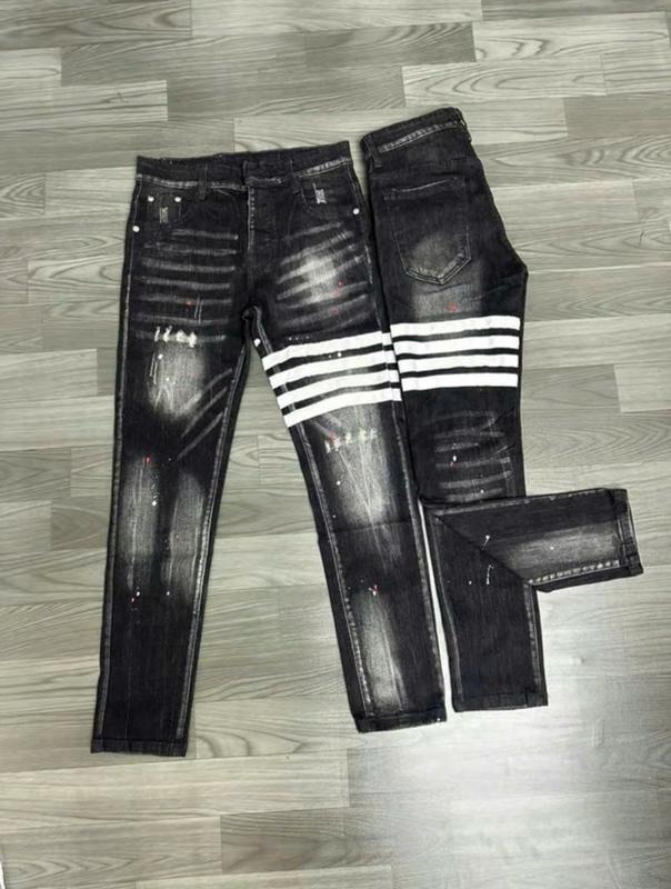 Quần jean đê quyy vẩy sơn phối 4 viền trắng bản 4 cúc chất vải co giãn thoải mái boy phố Pants Menswear Có Túi