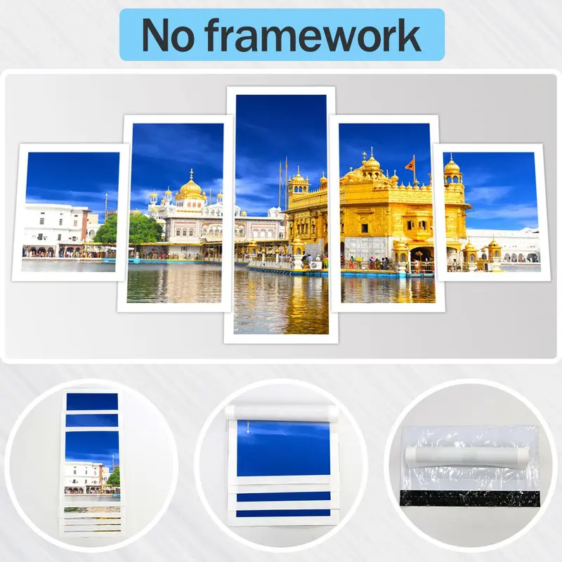 Sikh Temple Architecture Pattern Canvas Unframed Painting, 5 Counts/set Modern Wall Art, Wall Decor for Home Living Room Bedroom Office, Ornaments 3