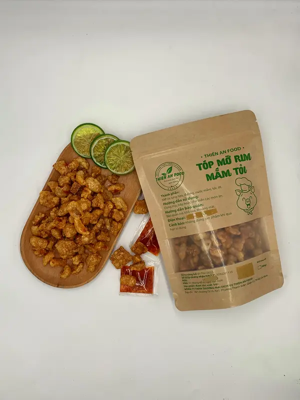 Thiên An Food [TÓP MỠ RIM MẮM TỎI TÚI GIẤY 300G]LOẠI LIỀN DA giòn ăn kèm bánh tráng hoặc dùng trực tiếp Ăn Vặt Snack Food  đồ ăn nhẹ khô Thức Ăn kèm với  bánh  tráng tóp  mỡ com  chay mam tóp  mỡ tóp  mỡ tóp mỡ  thiên 3