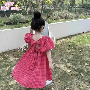 Lily Kids 1-8 Tahun Gaun anak perempuan Gaun lengan puff Kupu-kupu Gaun anak-anak backless Gaya putri