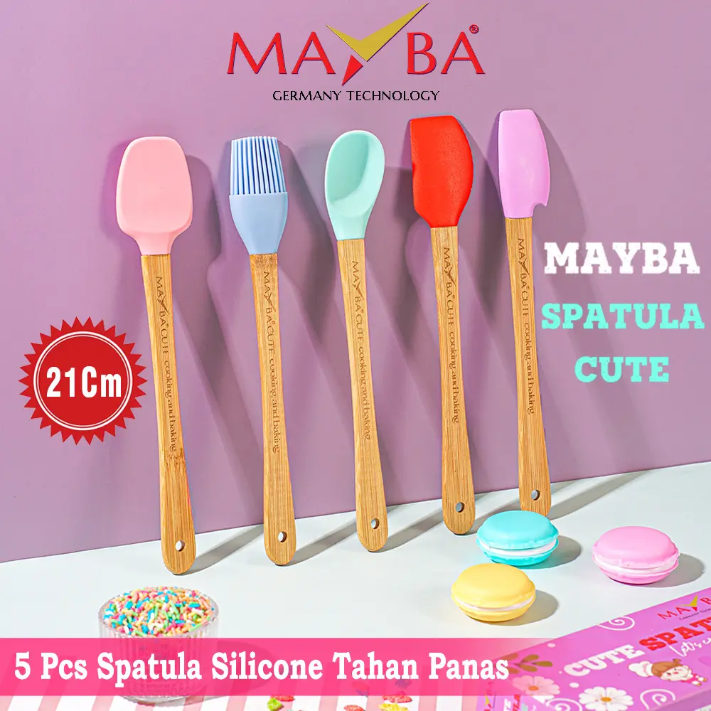 [PROMO] Mayba Spatula Baby Cute Silicone 5pcs Set Lengkap ANTI LELEH FOOD GRADE sendok bayi sendok bayi