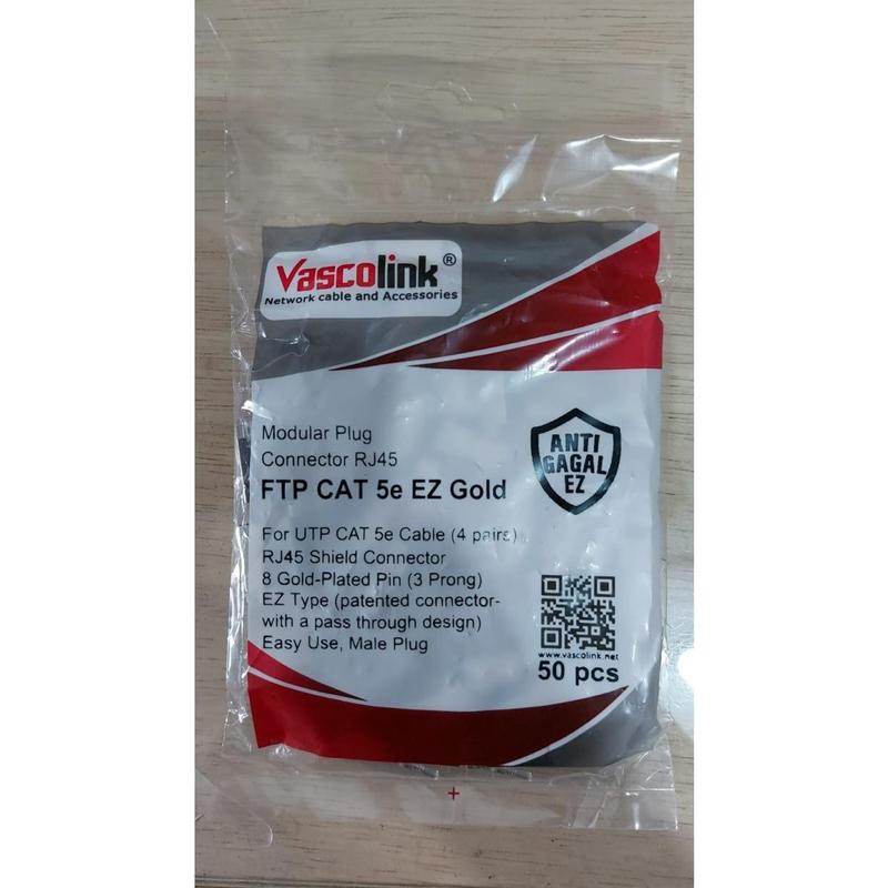 RJ45 STP FTP CAT 5E EZ GOLD ANTI GAGAL Metal Shielded 50pcs VASCOLINK 1