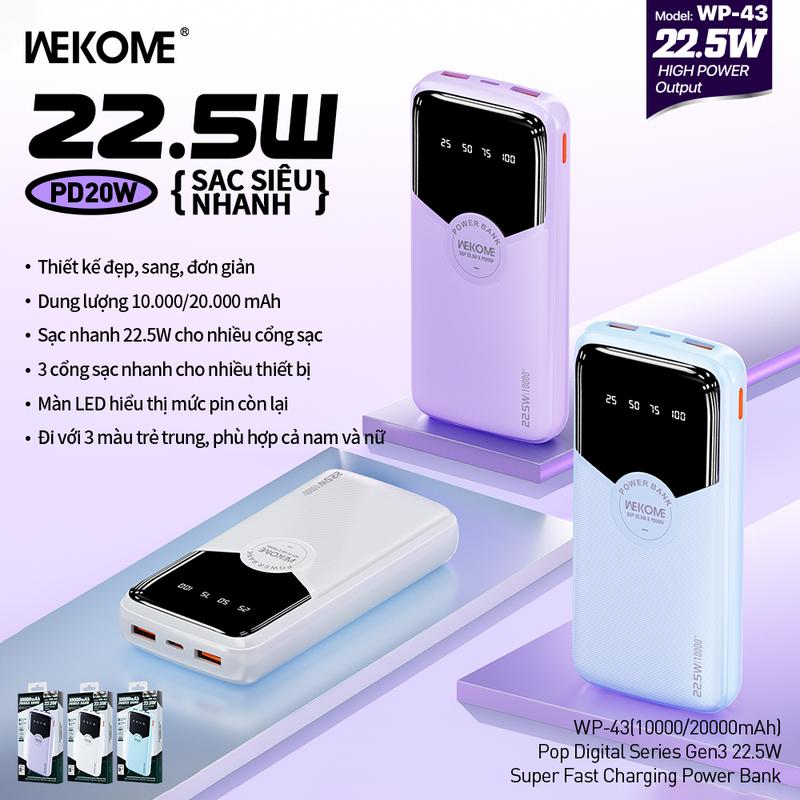 Pin dự phòng WEKOME WP-59 - Sạc nhanh - 4 thiết bị cùng lúc - Thiết kế hiện đại - 10.000mAh / 20.000mAh