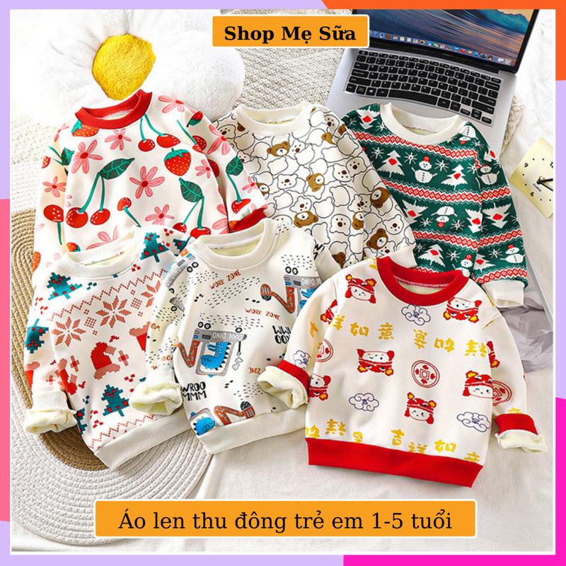 Áo len lót nỉ nhung cho bé trai - áo dài tay thu đông trẻ em 1-5 tuổi