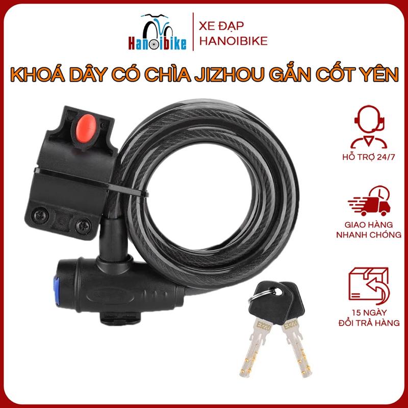 Khóa dây có chìa Jizhou kèm bộ treo khóa bắt cốt yên/khung xe đạp 0