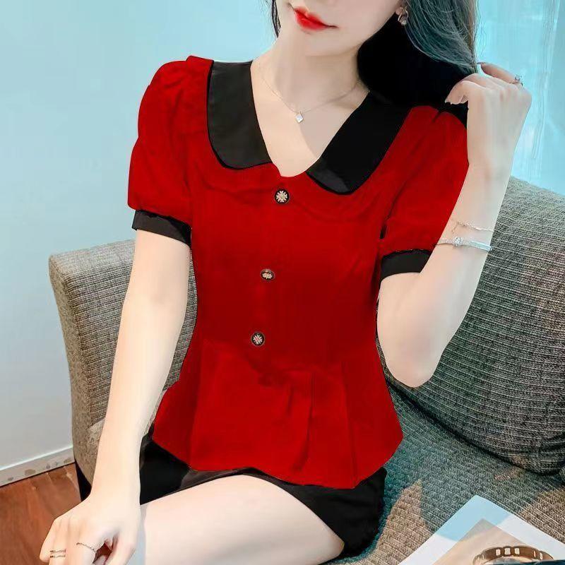 Product Introduction of Áo Sơ Mi Cổ Búp Bê Ngắn Tay, Dành Cho Nữ, Phong Cách Mùa Xuân Và Mùa Hè 2024, Eo Bó Sát, Phong Cách Phương Tây, Áo Sơ Mi Nhỏ Đẹp, Áo Chống Lão Hóa, Ôm Sát, Hàng Mới Về 19