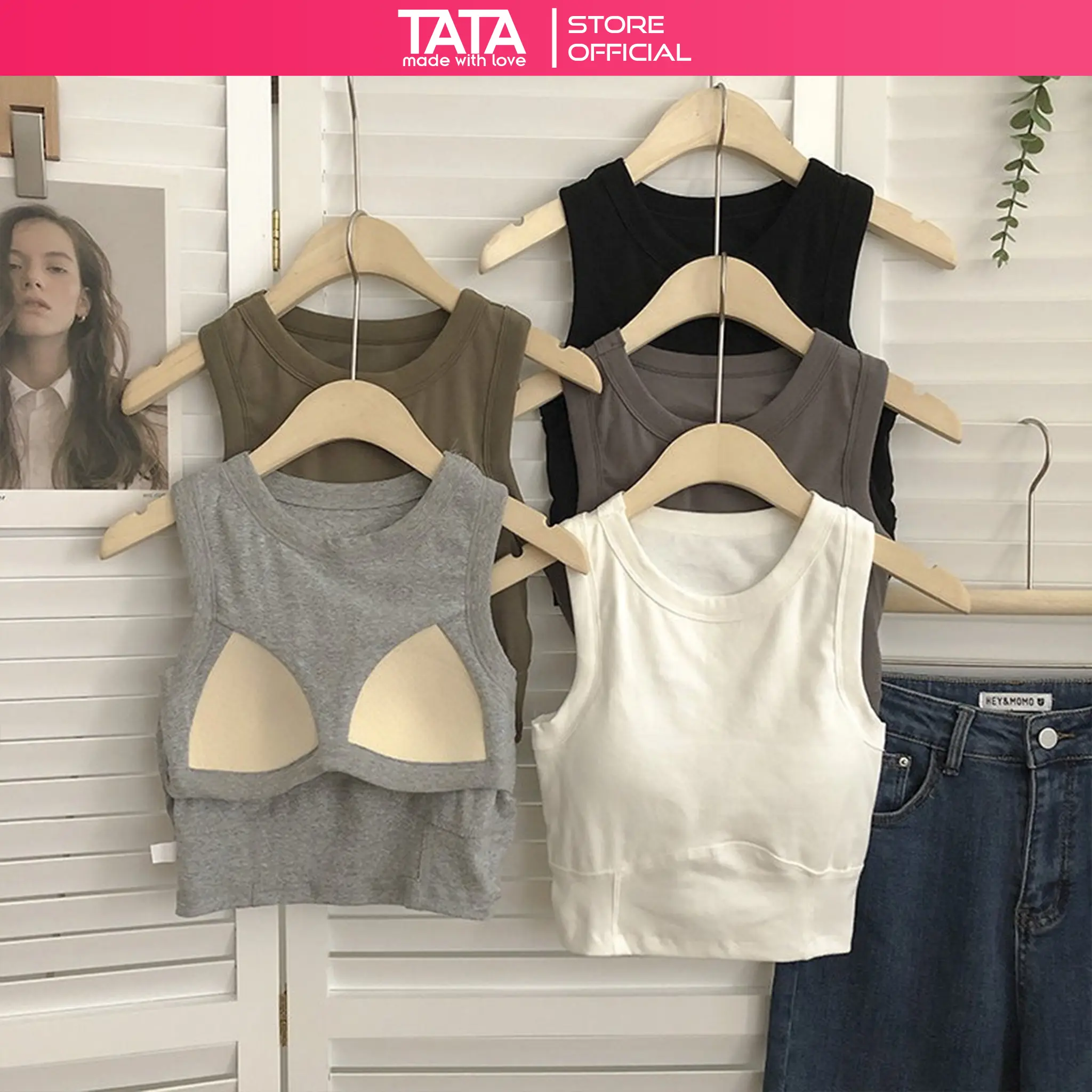 Áo Ba lỗ Nữ [KÈM ĐỆM LÓT] Áo Croptop Cotton Thun Mềm Mịn Kèm Mút Đệm Ngực Dáng Ngắn Siêu Hot Hàng QC Loại 1 Màu Đen Kem Đệm Mút Women áo croptop cóáotrong