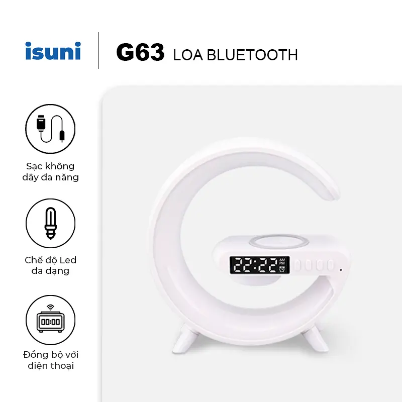 Kệ giá đỡ điện thoại Loa Bluetooth  Chữ G Isuni Led RGB, Sạc Nhanh Không Dây,Đèn Nháy Theo Nhạc,Thiết Kế Sang Trọng
