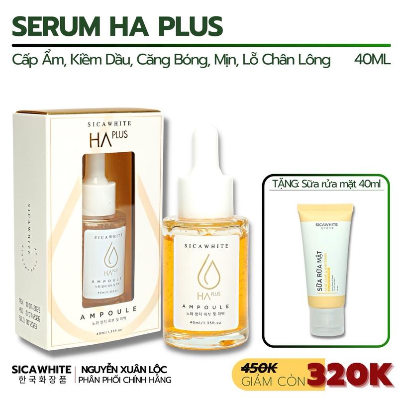 [Serum 40ml] Tinh chất HA Plus Hỗ trợ da dầu, Lỗ chân lông to, Cấp ẩm, Căng bóng, Sáng da ... (tặng 1 sữa rửa mặt 40ml) [Sica/Sicawhite]