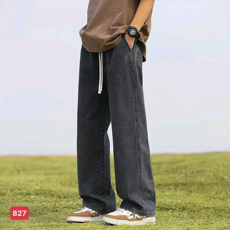 Quần jeans baggy nam lưng chun cao cấp ống rộng, có phối dây thắt, phong cách trẻ trung, cá tính Menswear Pants Denim - Có Túi, quần jean nam 0