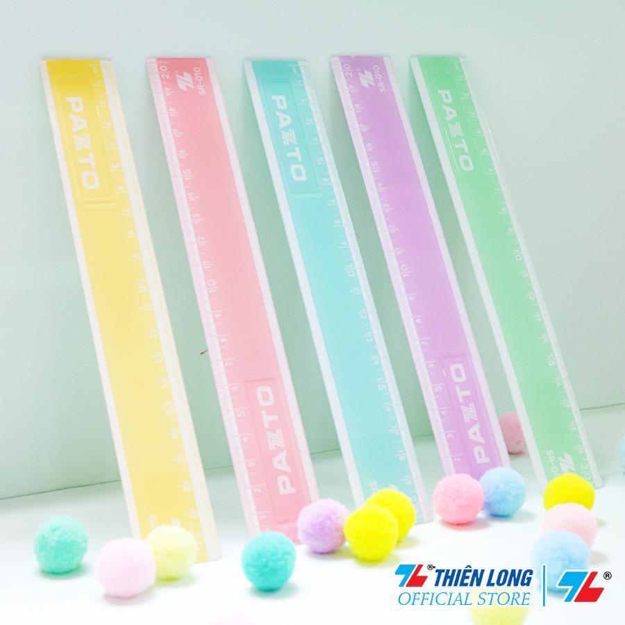 Thước nhựa thẳng Thiên Long Pazto SR-010 20 cm, bền và dẻo dai, 4 màu pastel giao ngẫu nhiên, chính xác độ chia mm/cm