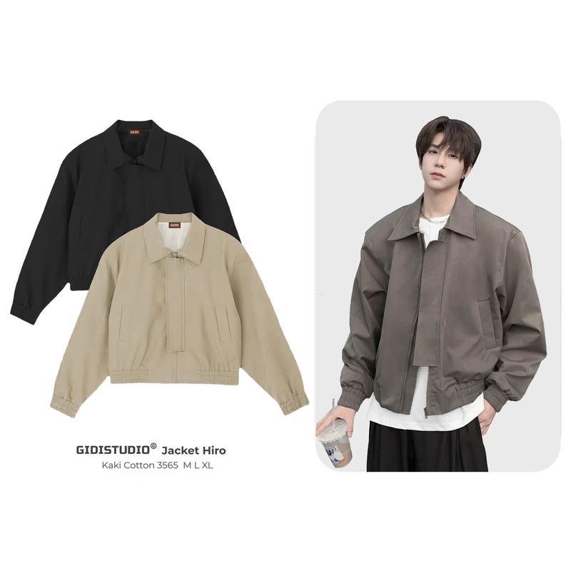 GIDISTUDIO _Áo khoác kaki HIRO form BOXY Nam Nữ Unisex - Áo Jacket dáng LỬNG chất kaki mịn đứng form khóa zip GIDI