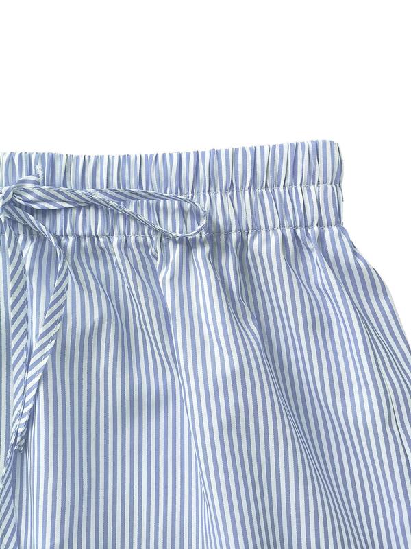 Women's Striped Print Drawstring Waist Wide Leg Shorts, Casual Tie Front Shorts for Beach Vacation Holiday, Ladies Bottoms for All Seasons, Shorts for Women 3