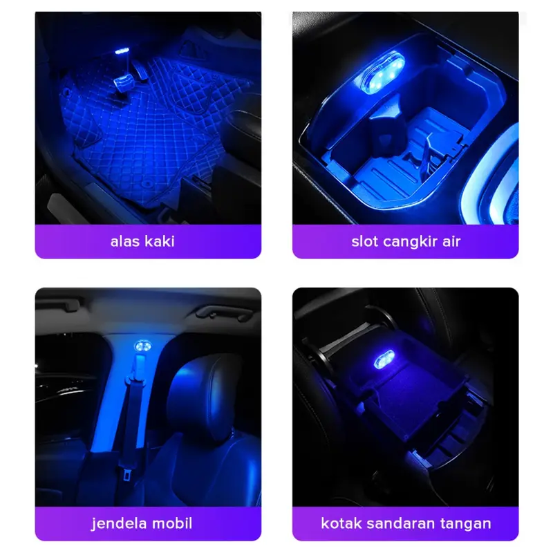 Lampu 6LED Dalam Mobil Touch Light Lampu Sentuh USB Lampu Hias Mobil Lampu Baca Lampu Sensor Gerak Otomatis 5V Car 4