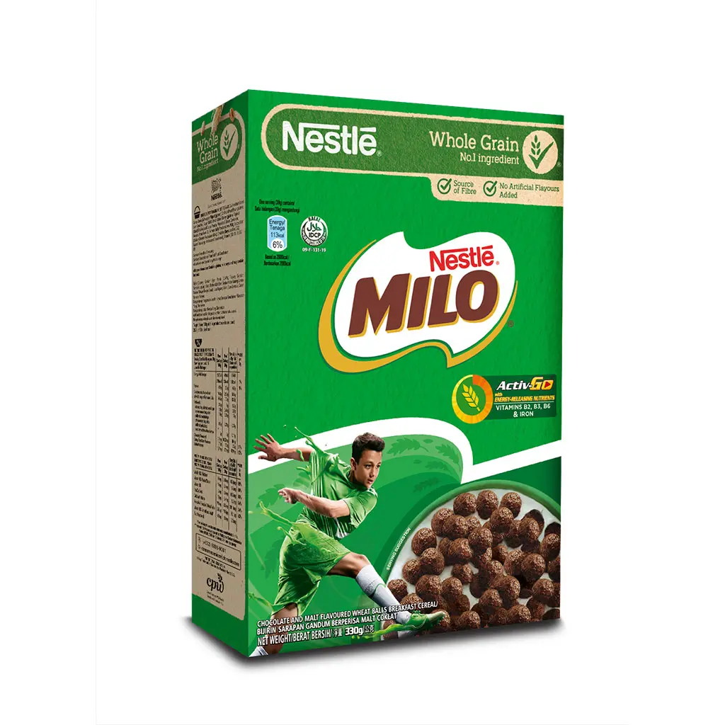 MILO Whole Grain Breakfast Cereal 330g - Chocolate and Malt Flavored ...