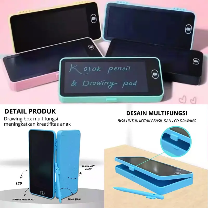 Kotak Pensil dengan Papan Tulis Digital Interaktif / Drawing Box Kotak Pensil Multifungsi 2 in 1, dapat dicoret dan hapus 0