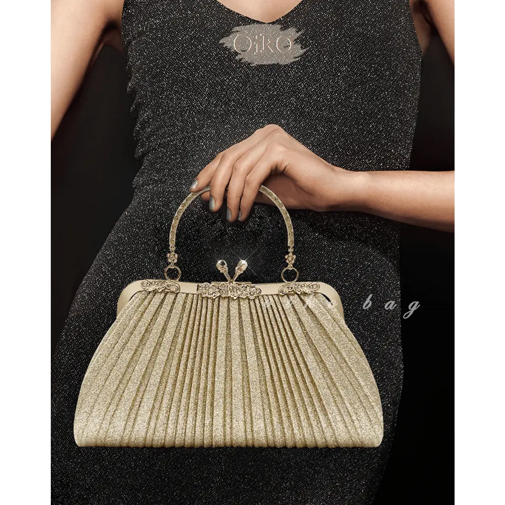 OIKO Kaia Clutch Tas Pesta Wanita Clutch Glitter Slik Satin Chromee Untuk Kondangan Perempuan Party Bag Wedding Gift Kado Seserahan Nikahan Hantaran Bridemaids Mewah Elegan Import Korean Style