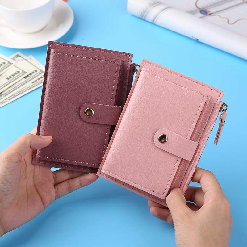 Ví Đựng Thẻ ID, Nữ, Màu Trơn Có Móc Kéo, Ví Ngắn, Kẹp Tiền, Ví Nữ, Ví Móc Cài Mini, Ví Đựng Nhiều Thẻ, ví đựng tiền Xu 0