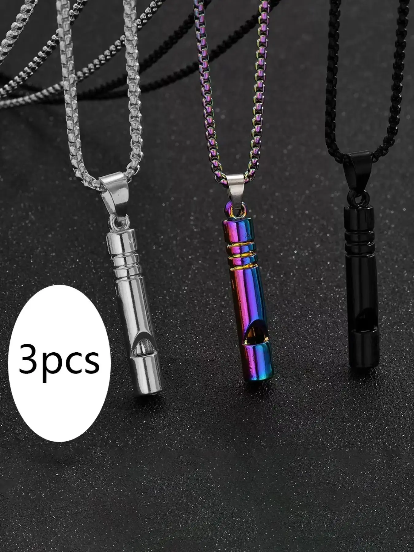 Simple Style Plain Color Whistle Pendant Necklace (3pcs), Fashion Stainless Steel Jewelry for Party, Daily Clothing Decor, Trendy All-match & Exquisite Jewelry for Birthday Gift