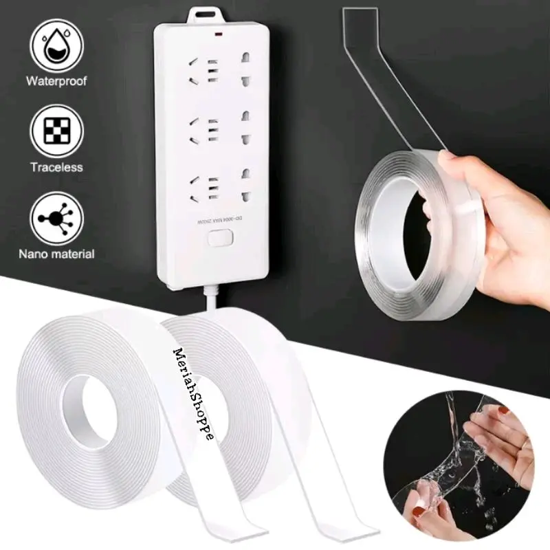 nano magic double tape selotip 1mm 2mm 3mm lem perekat gantungan barang alat dapur medan meriah meriahshoppe